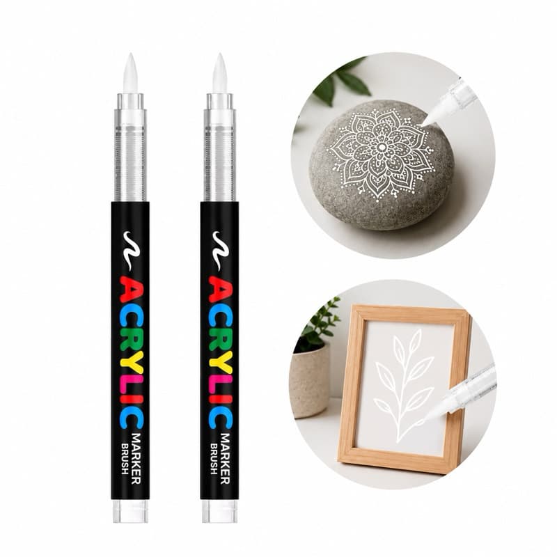 Caneta Acrílica Marcadora Branca Pincel Líquida Cor Vibrante Brush Desenho Pintura Lettering