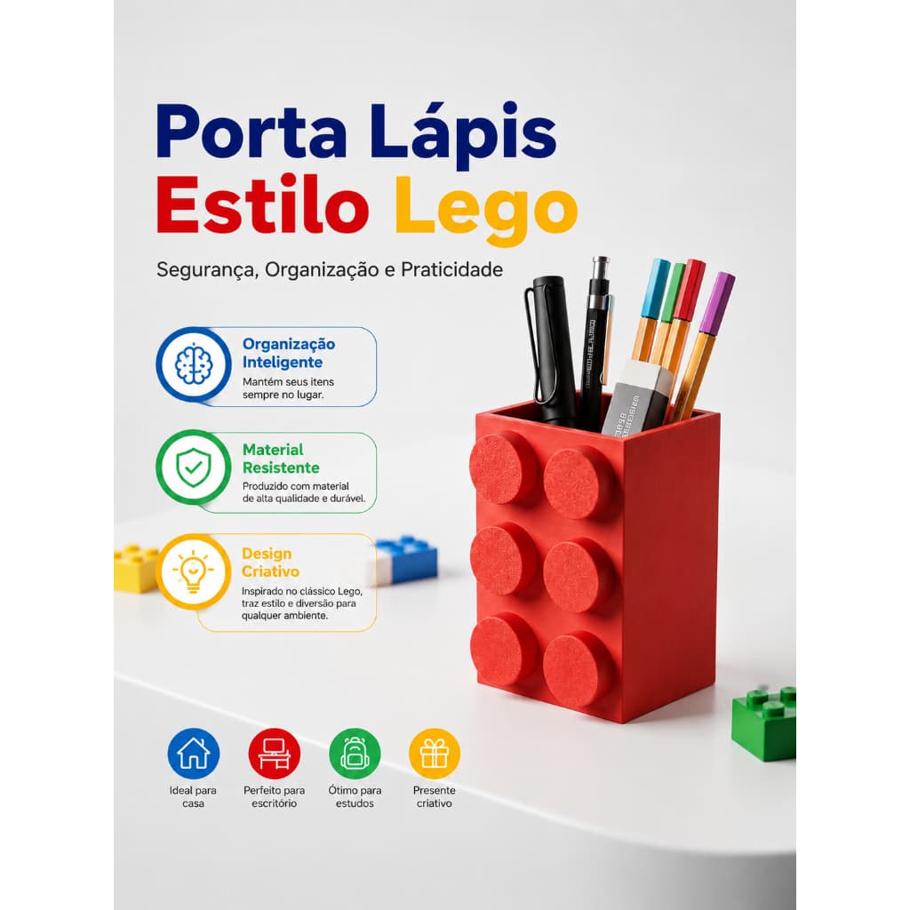 Porta Canetas e Lápis Estilo Lego Organização Inteligente Decoração Criativa