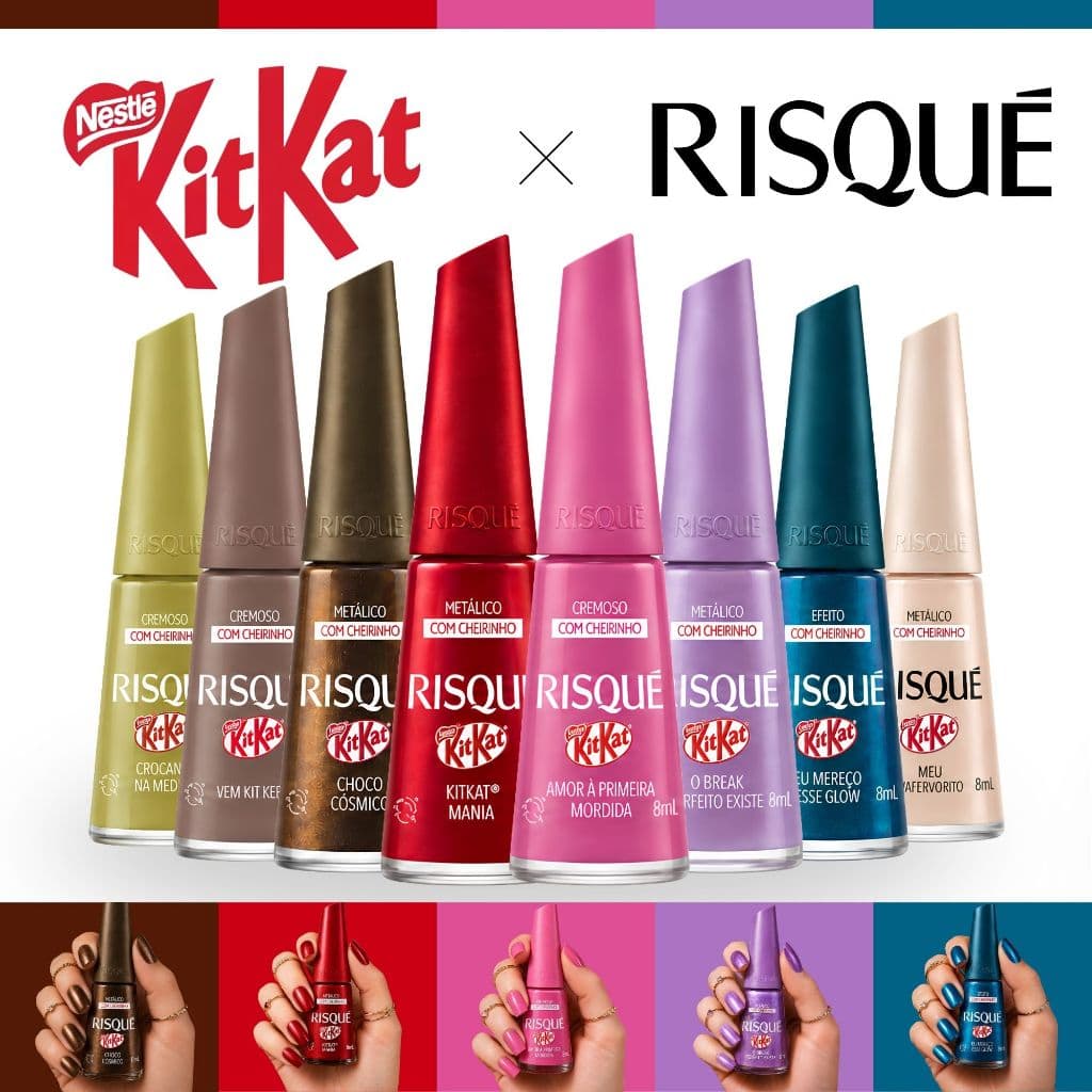 Kit 8 Esmaltes Risqué KitKat Lançamento Esmalte Promoção Atacado Com Cheirinho de Chocolate