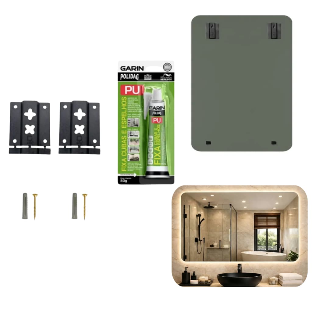 Kit 2 Suporte Flex Para Espelhos E Quadros Com Cola Parafusos E Buchas
