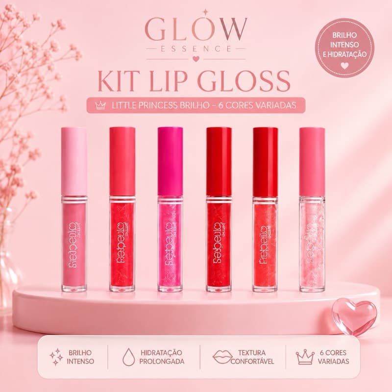 Kit com 06 Lip Gloss Little Princess Brilho Cores Variadas