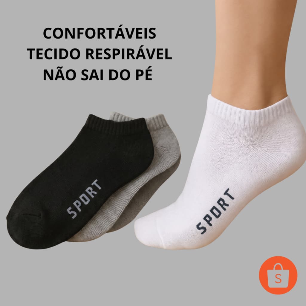 Meias de Algodão - Kit Até 18 Pares -Modelo Soquete Branca Preta e Cores Variadas