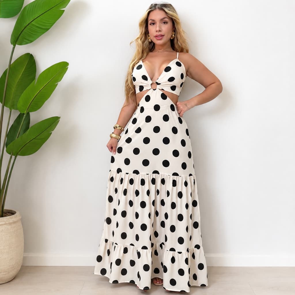 Vestido Longo feminino De Argola Decotado Modelo Alcinha Tendência floral com abertura lateral estampas POA