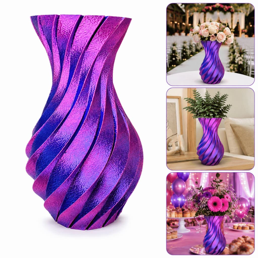 Vaso Decorativo Moderno Degradê Azul e Rosa 20cm em Polietileno para Flores Casa Festas Casamento e Decoração