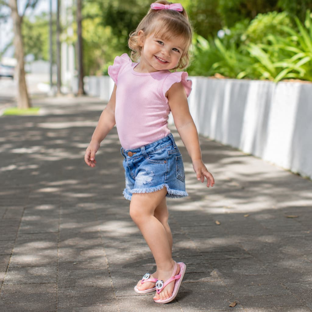 Chinelo / Sandália praiana baby rosa/panda feminino Pimpolho Conforto e Segurança Infantil