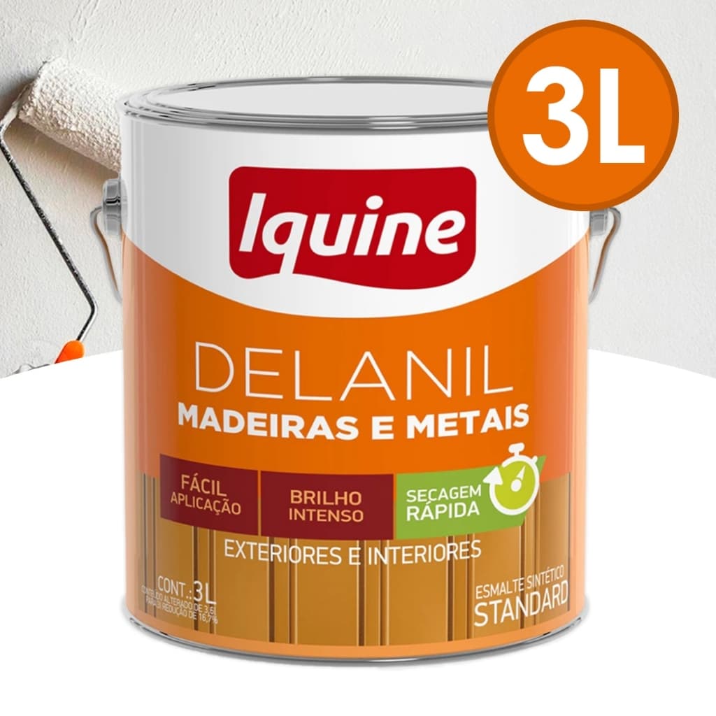Tinta Esmalte Sintético Delanil 3 Litros Alto Brilho Madeira Metal Iquine