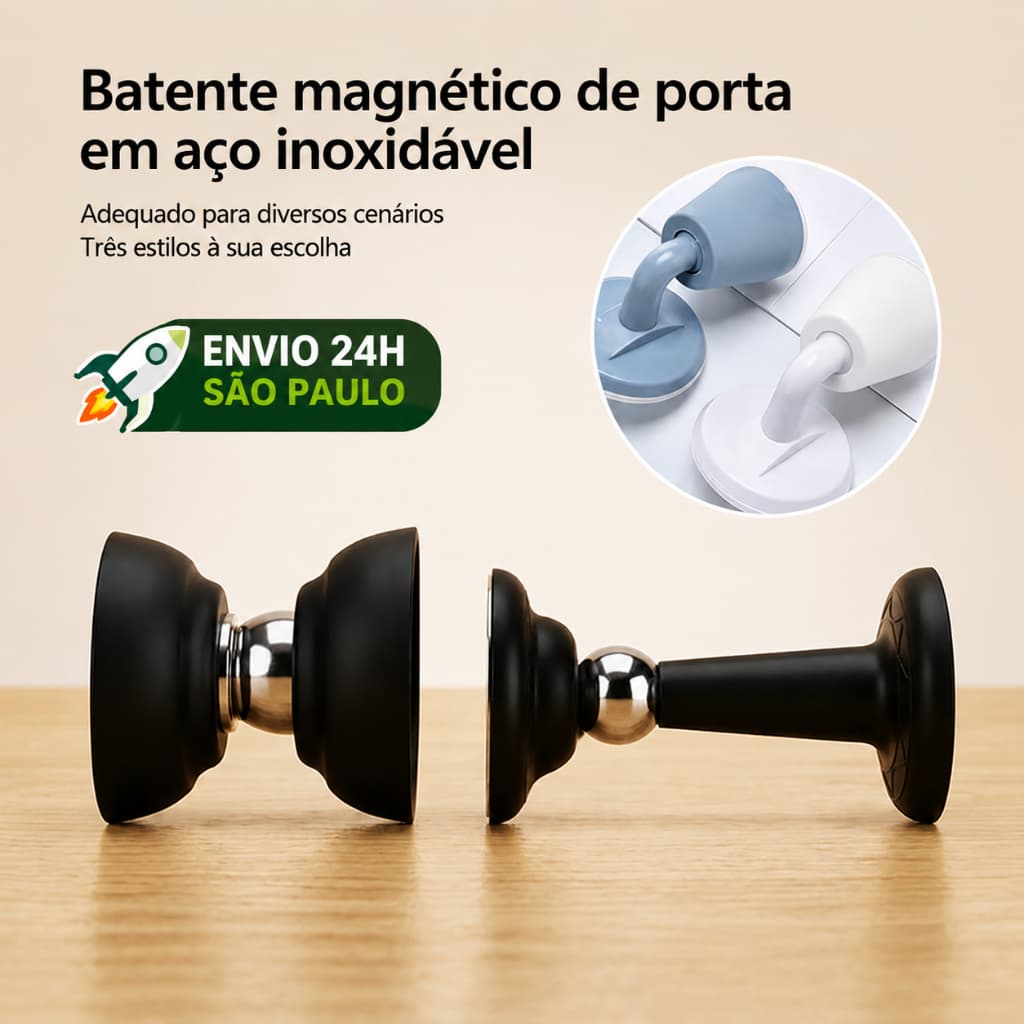 Prendedor de Porta Magnético Fixador Trava de Porta Batente Porta Não Bate Adesivo Inox Preto