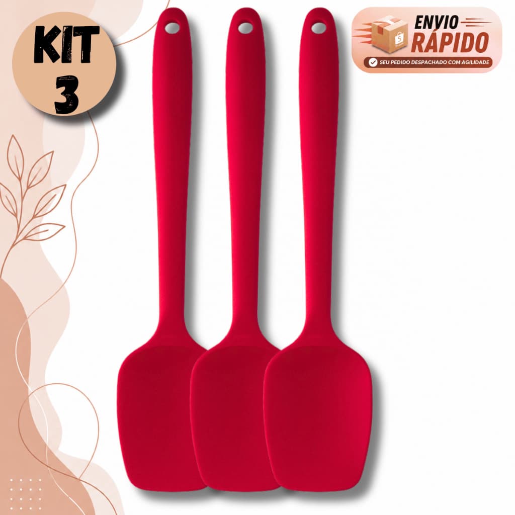 Kit Espátula De Silicone Reta 26cm Colher Multiuso Premium Antiaderente Resistente Ao Calor