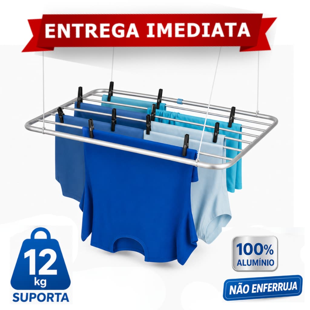 Varal De Teto Com Kit Instalação Incluso 100% Alumínio