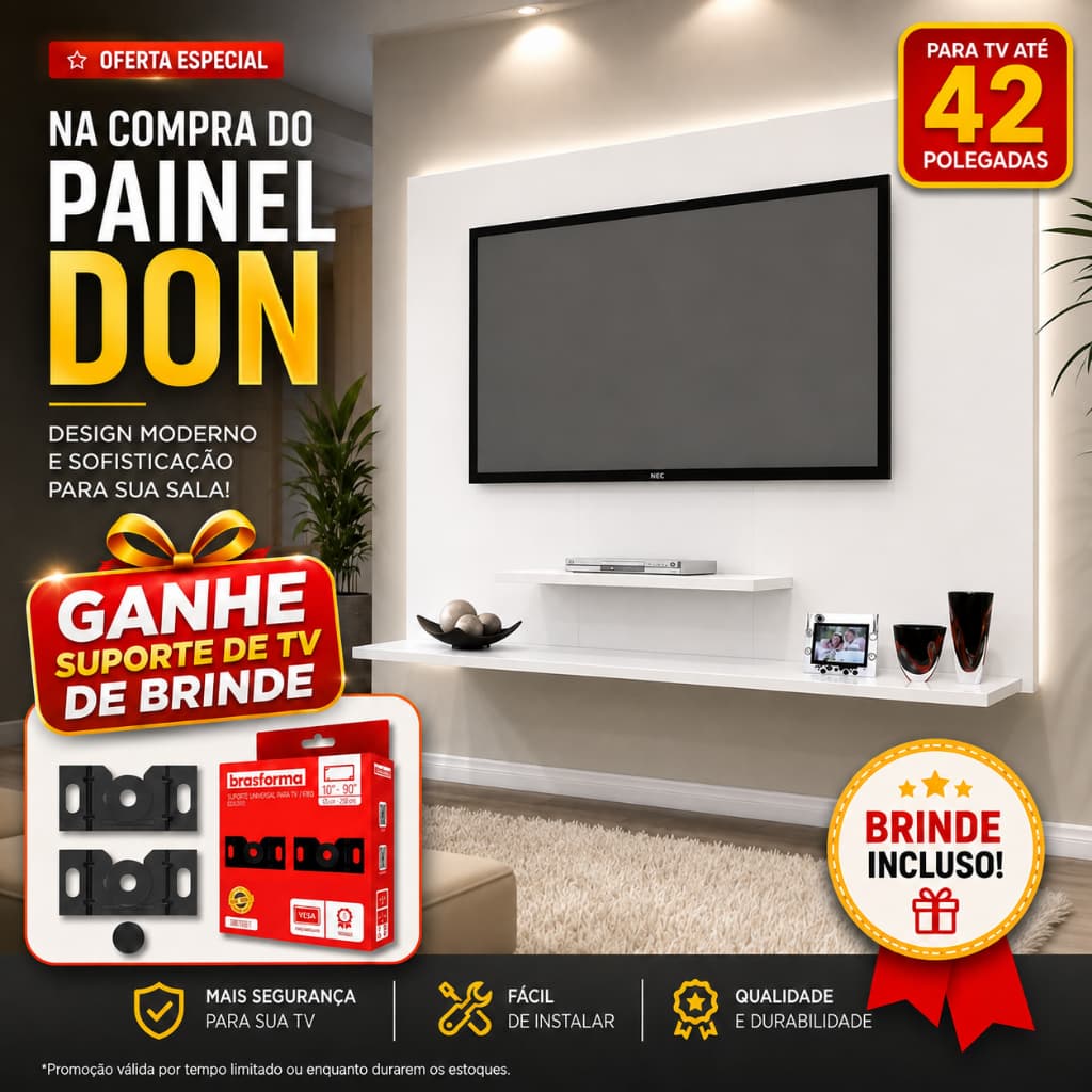 Painel para TV até 42 Polegadas Don 120cm Branco e Freijó para Sala