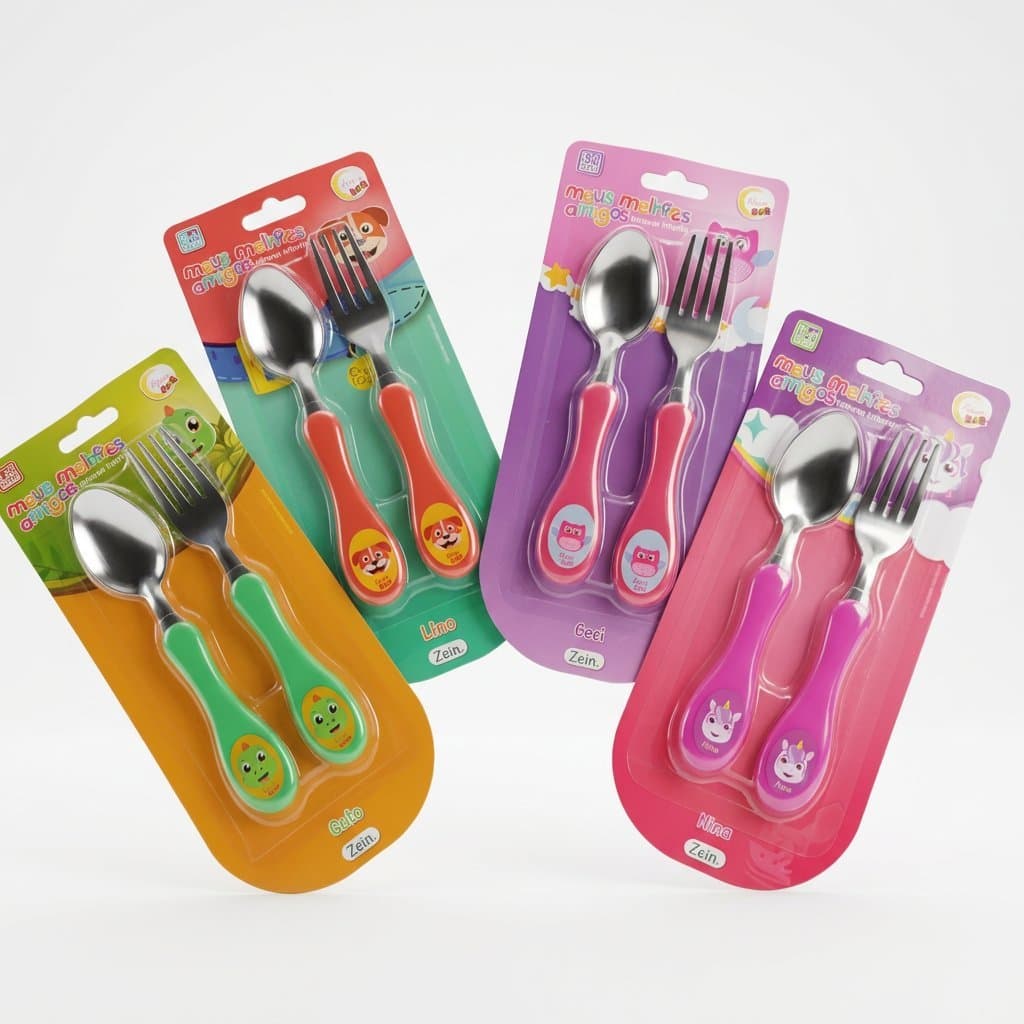 Kit Talher Infantil 3+ Anos Garfo e Colher Inox Para Criança
