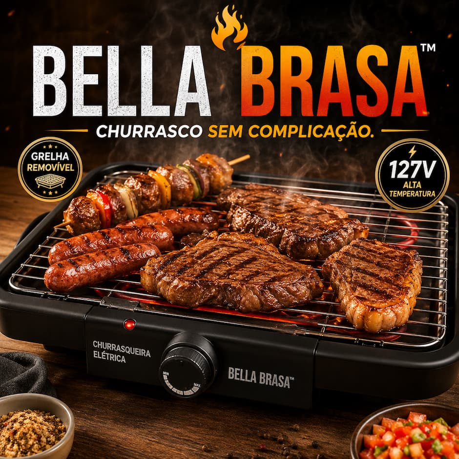 Grill Churrasqueira Eletrica Portatil Grelha Removivel Alta Temperatura 127V Preta