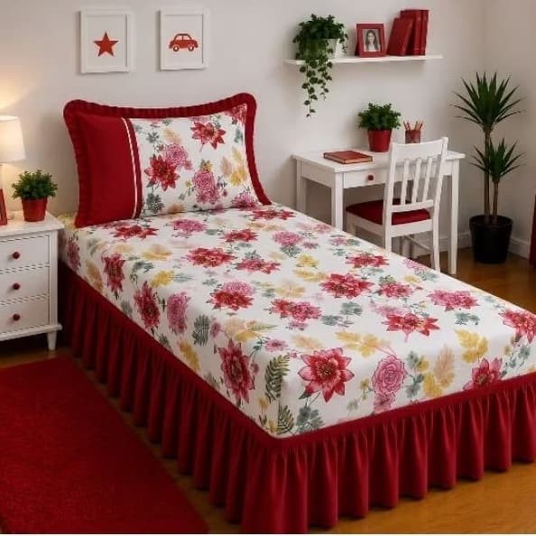 COLCHA SOLTEIRO/CASAL OXFORD ESTAMPADO COM BARRA LISA