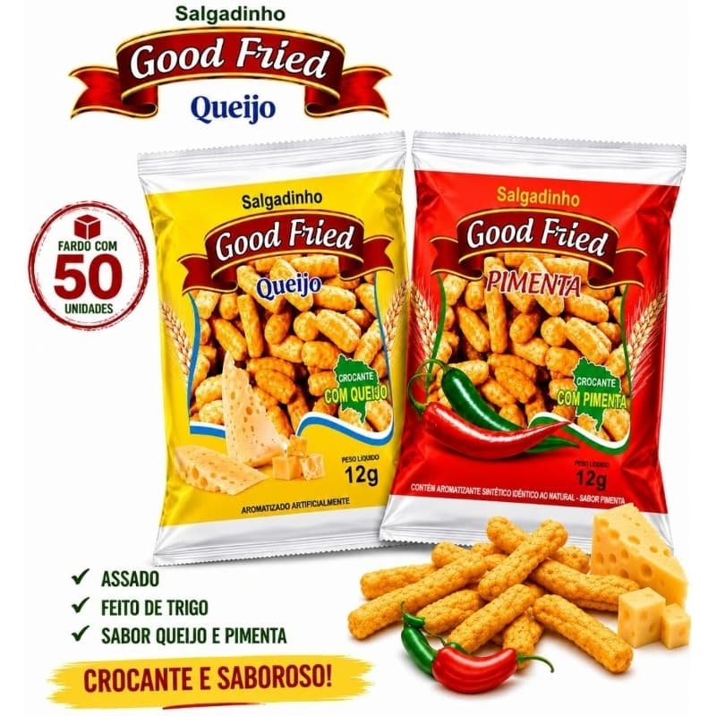 fardo com 50 salgadinho pimentinha nordeste gravata petisco pimenta, queijo good fried