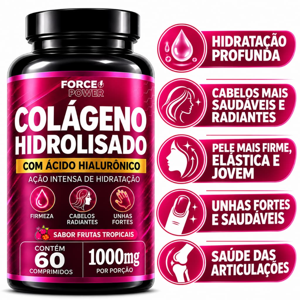 Colageno Hidrolisado com Acido Hialuronico 60 Comprimidos - PARA UNHAS PELE E CABELO ARTICULAÇÃO