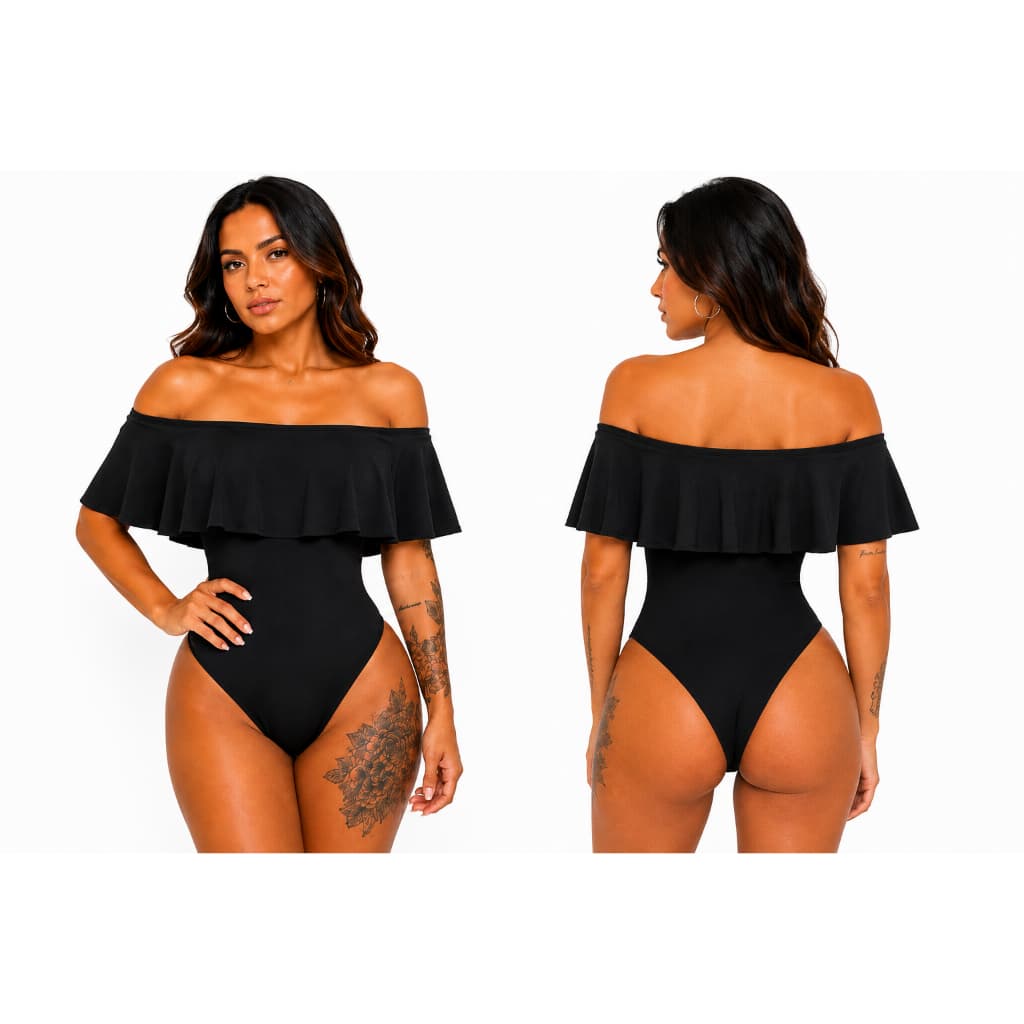 Body ciganinha babado feminino decote ombro a ombro suplex P ao GG