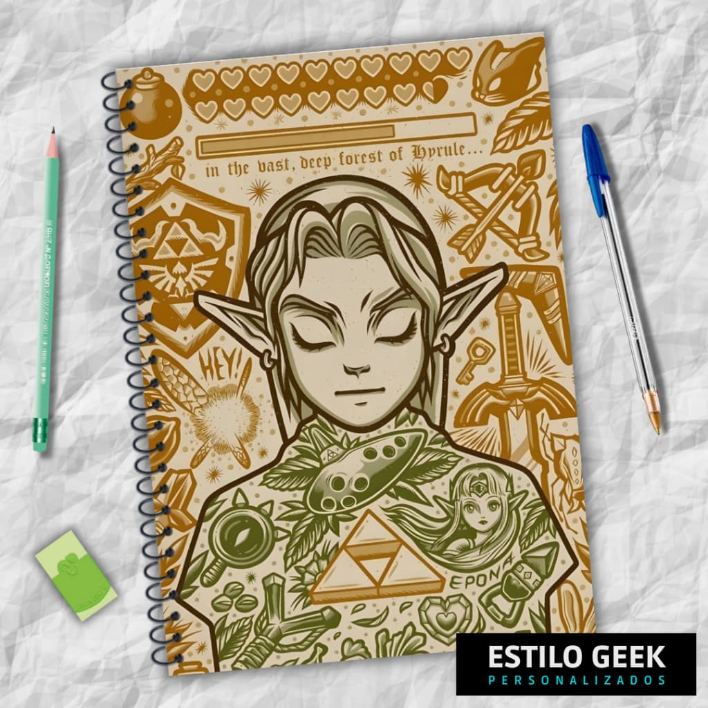 Caderno Zelda Universitário Personalizado 1 matéria 80 e 10 matérias 160 folhas