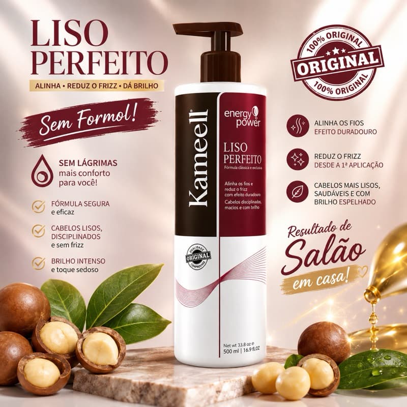 Kameell Energy Power Liso Perfeito 500ml Sem Formol Sem Lágrimas Reduz Frizz Brilho e Maciez