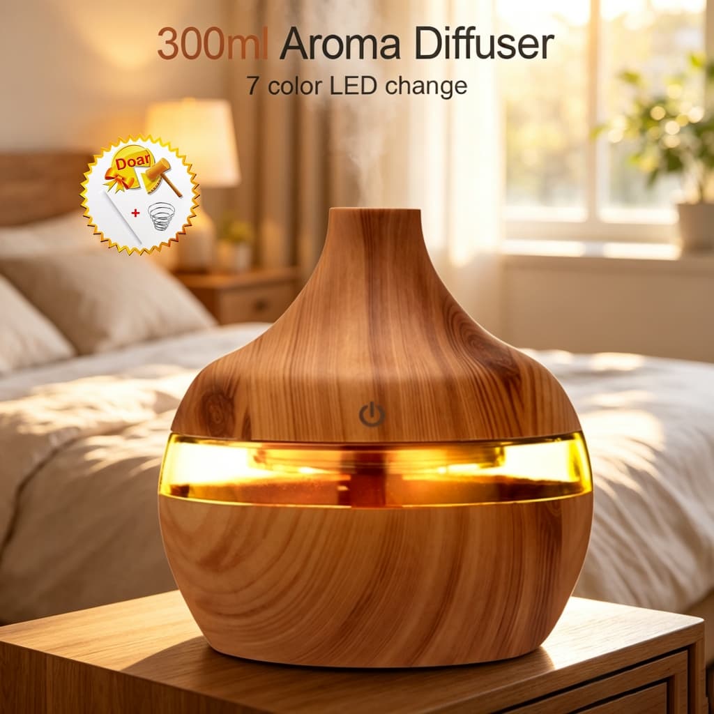 Umidificador De Ar E Difusor Aromatizador Silencioso De Ambiente Veios Da Madeira Purificador De Ar