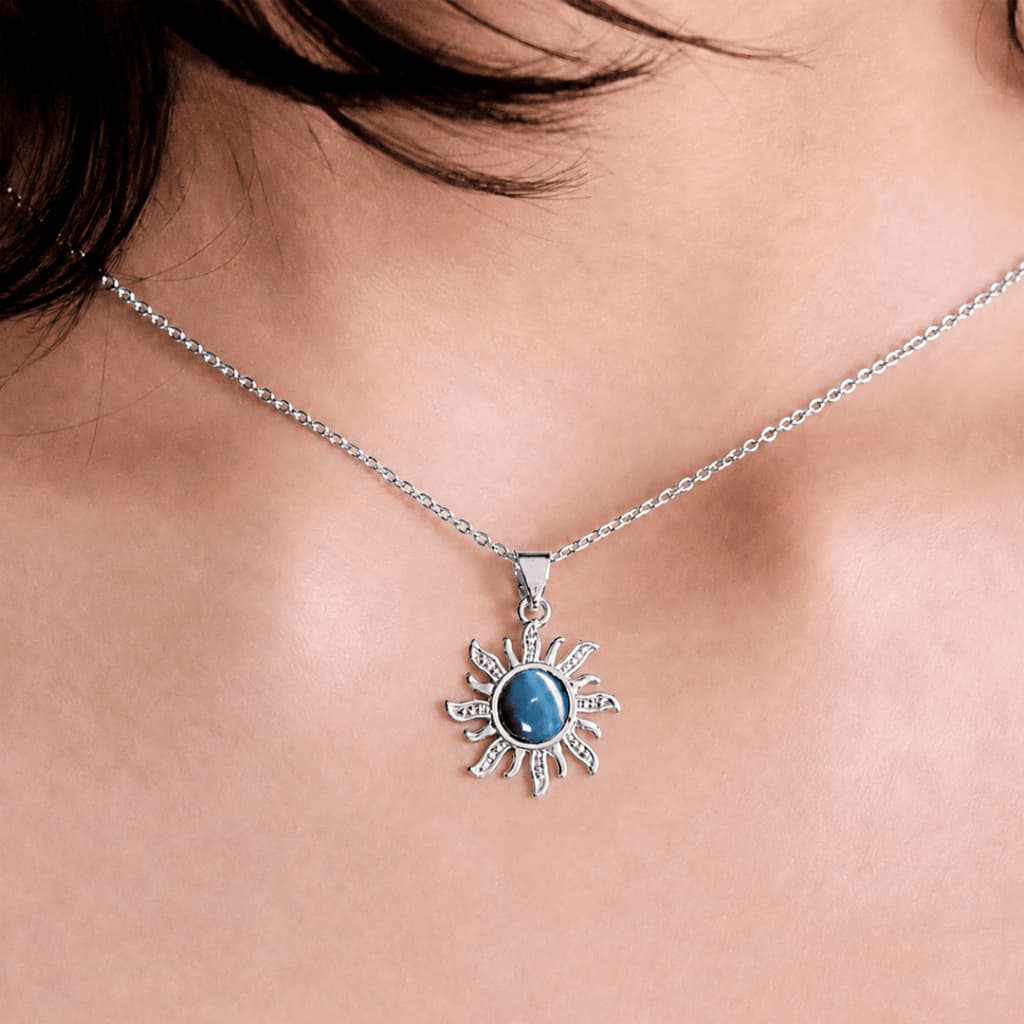 Colar Raio Solar Azul Colar de Sol Aço Inox