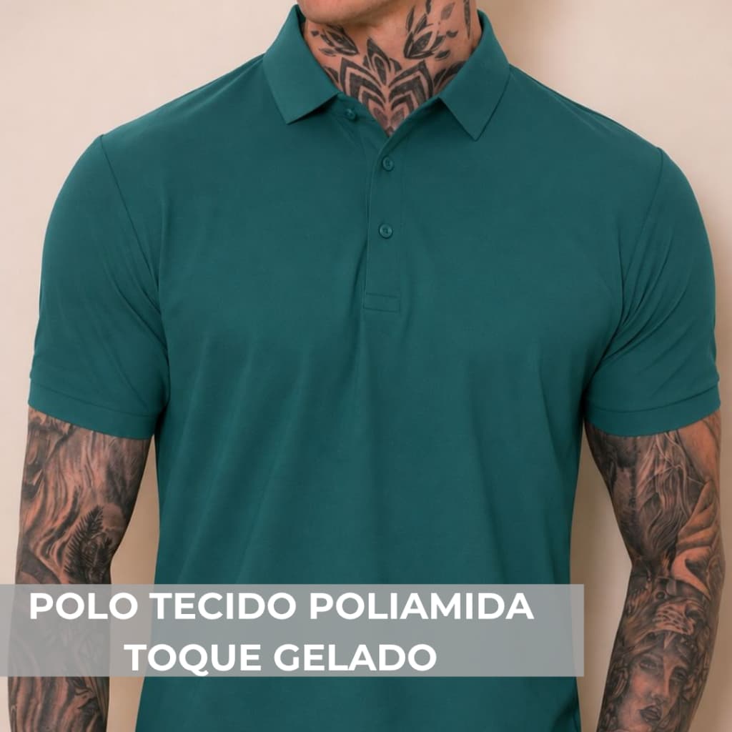Camisa Polo Poliamida Toque Gelado Premium Camiseta Masculina com Gola e Botao Tecido Gelado Elastico Sem Costura