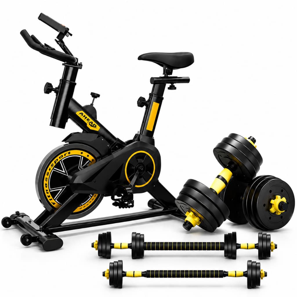 Kit Academia em Casa Bike Spinning 3kg + Kit Halteres 20kg 3 em 1 Ahead Sports