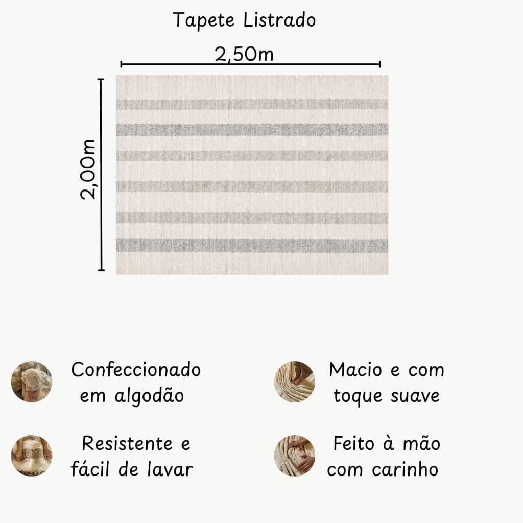 Tapete Sala 200x250 Grande Macio Artesanal Mineiro Cru Lavável na Maquina