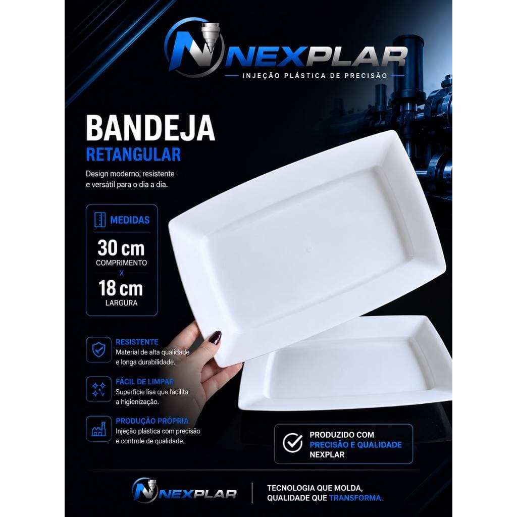 Kit 5 a 50 Bandejas Petisqueira Plástica Branca Retangular para Lanches, Porções, Batata Frita, Hambúrguer, Churrasco, F