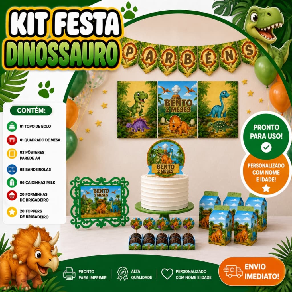 Kit festa Dinossauro Personalizada no Tema /Lembrancinha de Festa /Aniversário / Só um bolinho