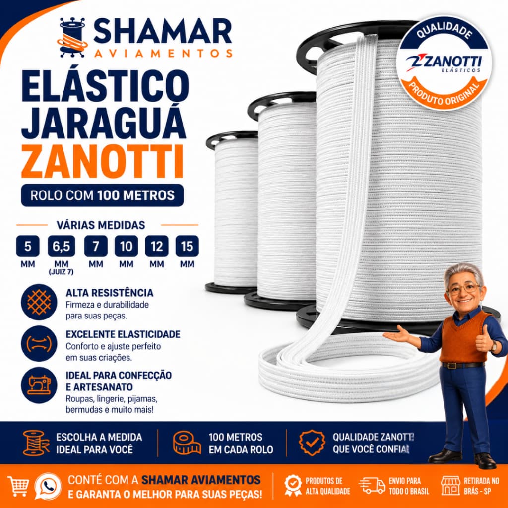 Elástico Fino Para Costura Jaraguá Zanotti Rolo 100 Metros Várias Medidas