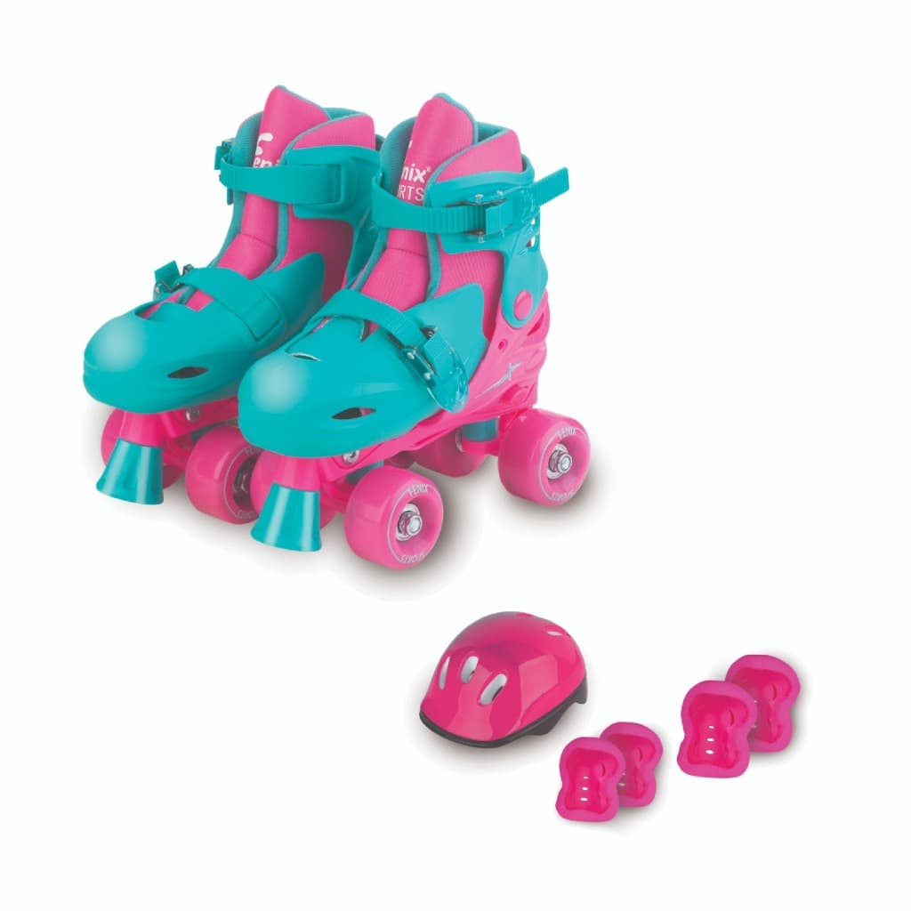 Patins Infantil 4 Rodas Fenix Kit Capacete e Protecoes Rosa tamanho 34 ao 37
