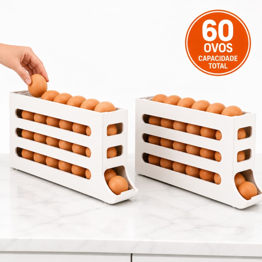 Kit 2 Organizador Porta Ovos Deslizante Suporte 4 Andares cozinha geladeira