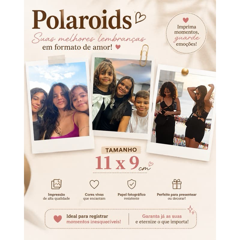 Polaroid Personalizada 11x9cm – Foto Revelada Personalizada, Impressão de Fotos, Lembrancinha, Presente e Decoração