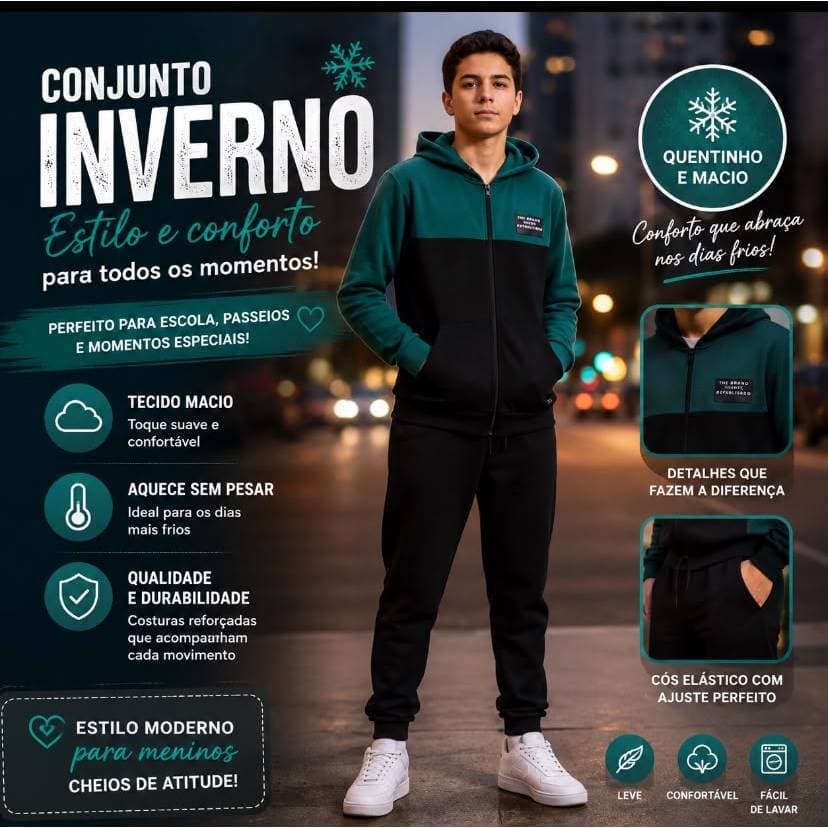 Conjunto Jaqueta E Calça Masculina Juvenil Elian Beats 10/18