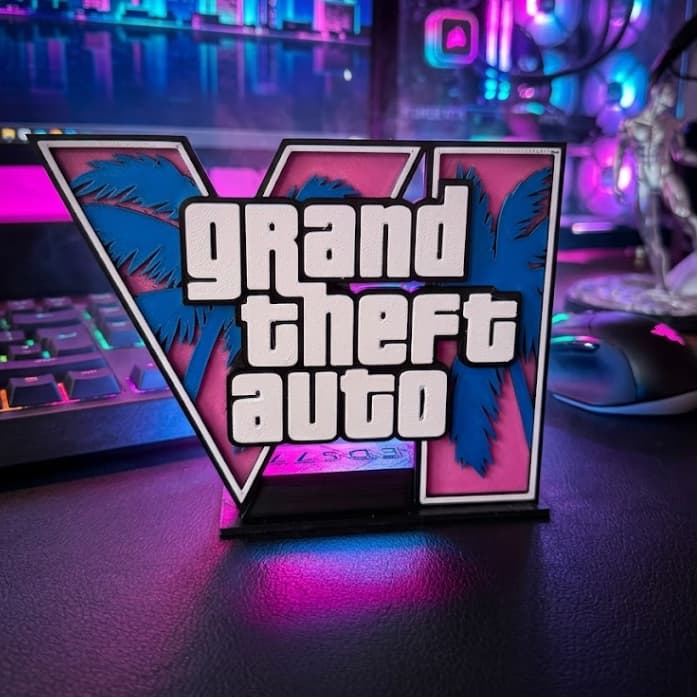 Letreiro 3D GTA VI (Grand Theft Auto VI) Rockstar Games Exclusivo Logo Game