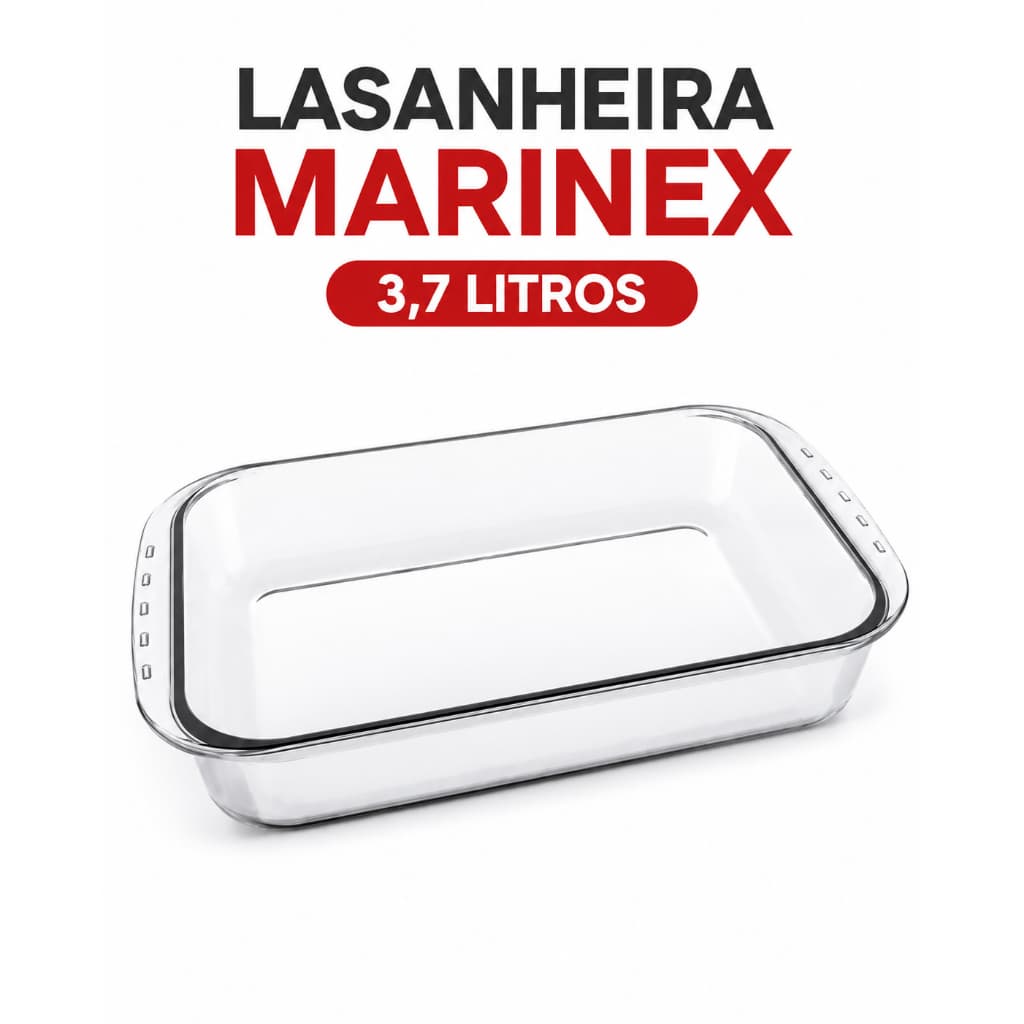 Lasanheira Marinex Retangular 3,7L Assadeira de Vidro Refratário