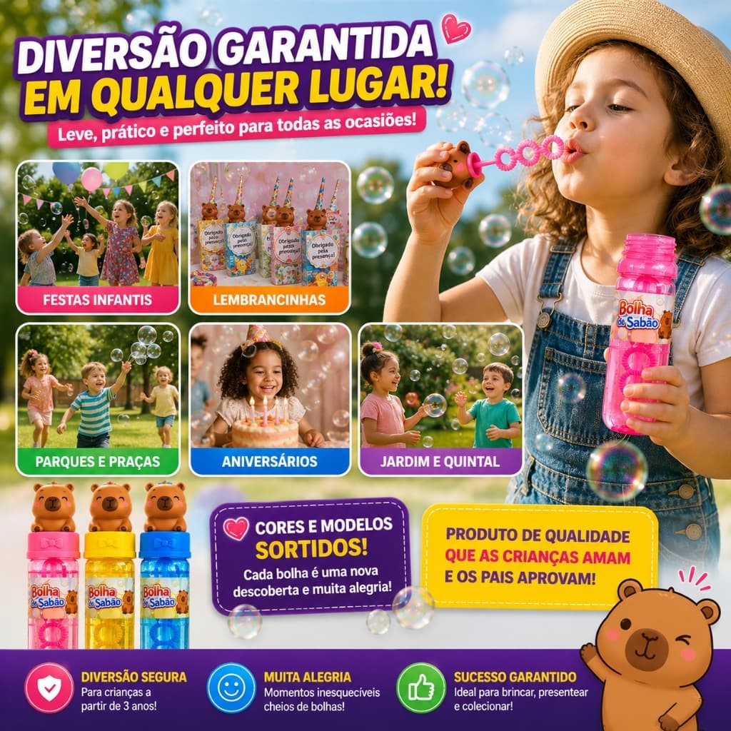 Bolha de Sabão 14cm Bastão Capivara Sortidos