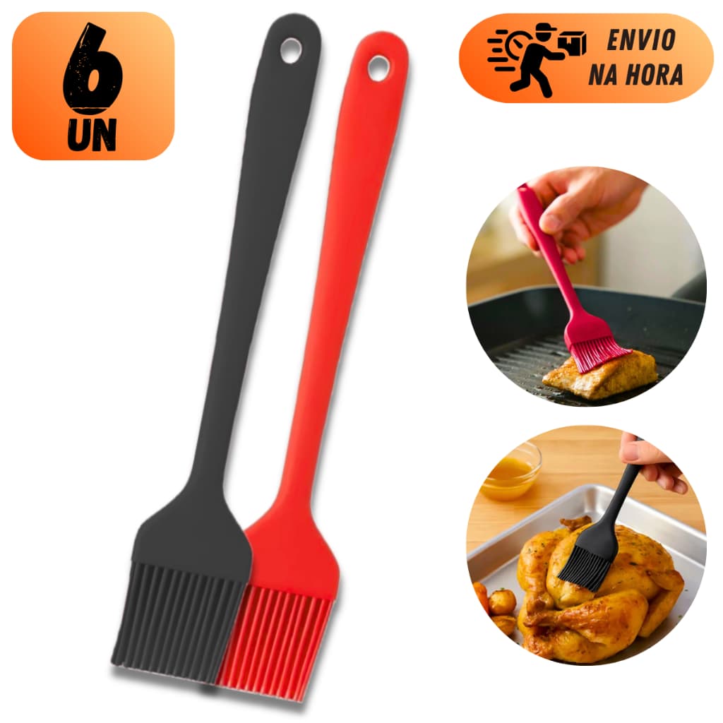 KIT PINCEL CULINÁRIO SILICONE MULTIUSO PARA UNTAR FORMAS PINCELAR MASSAS CARNES BOLOS E CHURRASCO