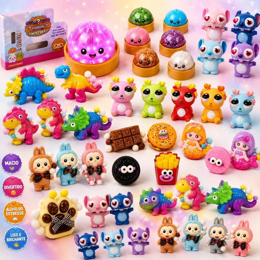 1, 2 ou 3 Brinquedos Squishy de Apertar Sensorial Antiestresse Bichinho Capivara Oreo Stitch Dinossauro Fidget Toy