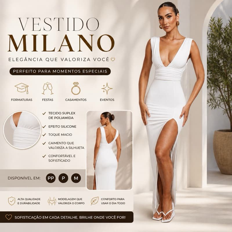 Vestido Longo Feminino Milano Elegante Suplex Poliamida Efeito Silicone