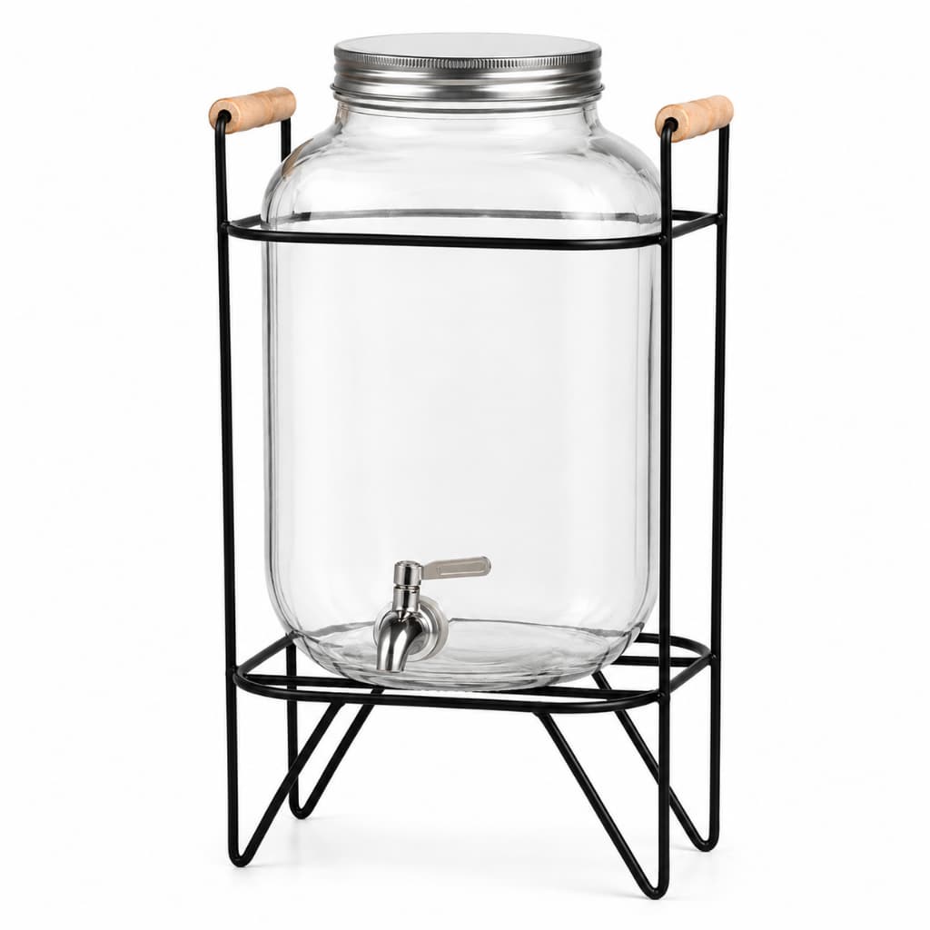 Suqueira De Vidro 8 Litros Com Suporte E Torneira Dispenser Para Sucos Bebidas E Festas
