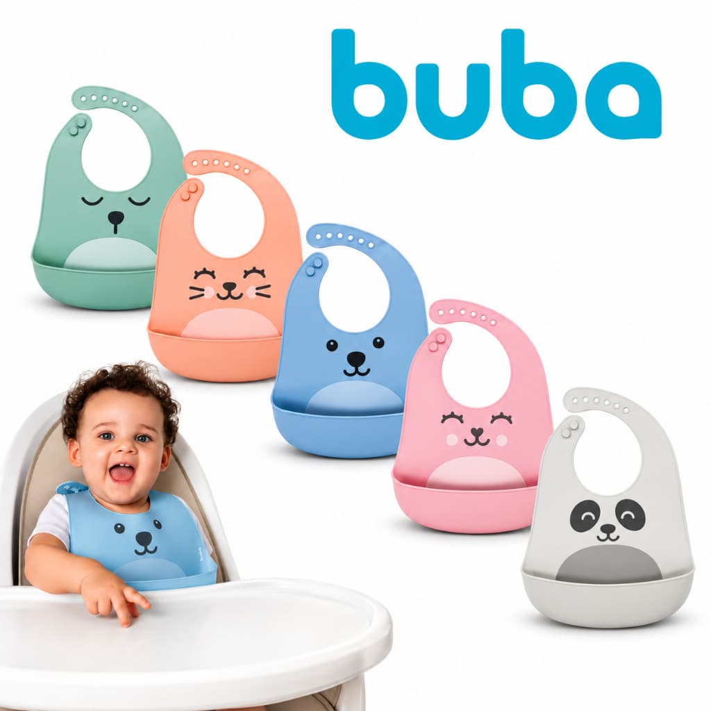 Babador De Silicone Buba Pega Migalhas Ajustável Gumy Para Alimentação Babador Impermeável Bebê