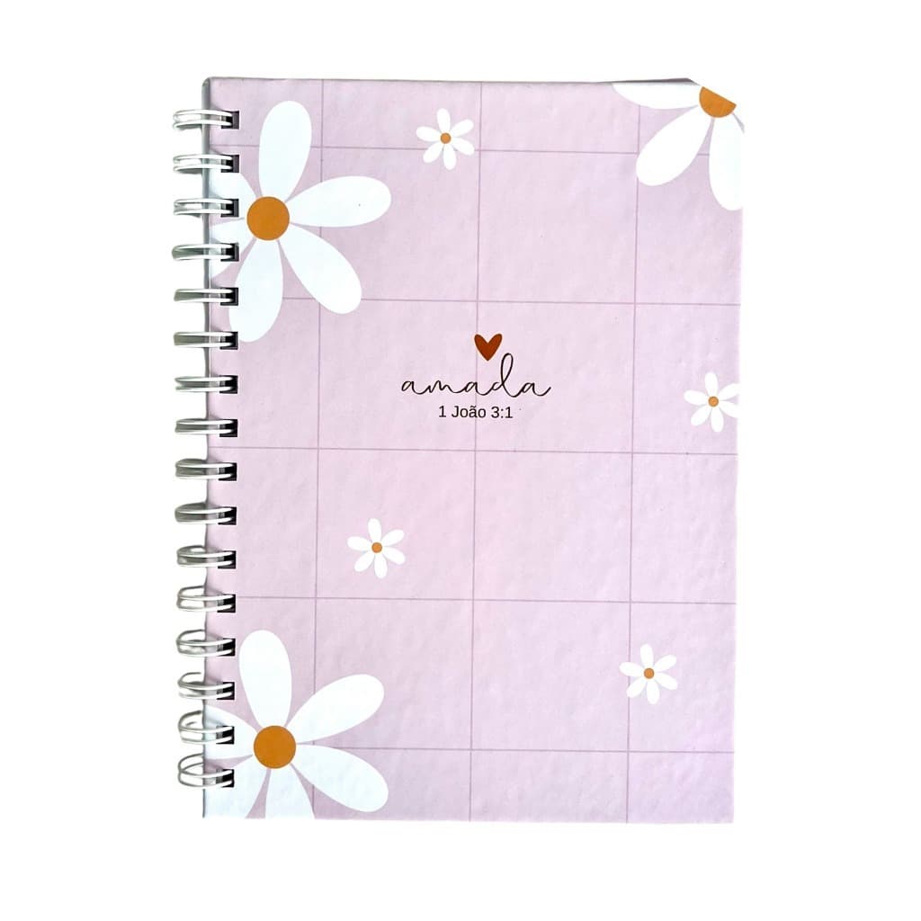 Caderno Escrita Floral A5 Papel off set 75g Capa Dura Agenda Diário Anotações Oração Presente