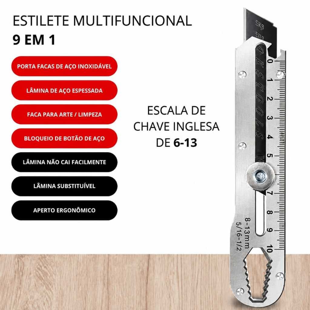 Estilete Profissional em Aço Inox Maciço com Trava para Corte Preciso