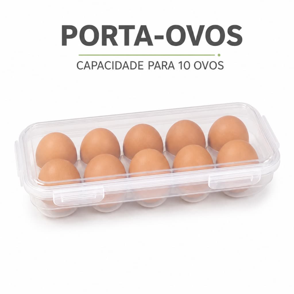 Porta Ovos Organizador de Geladeira com Tampa 10 Ovos Empilhável Transparente