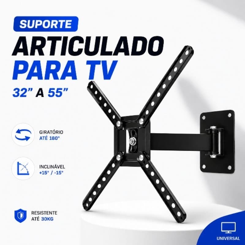 Suporte para TV Articulado 32 a 55 Polegadas Universal Giratório Inclinável LED LCD OLED QLED Plasma