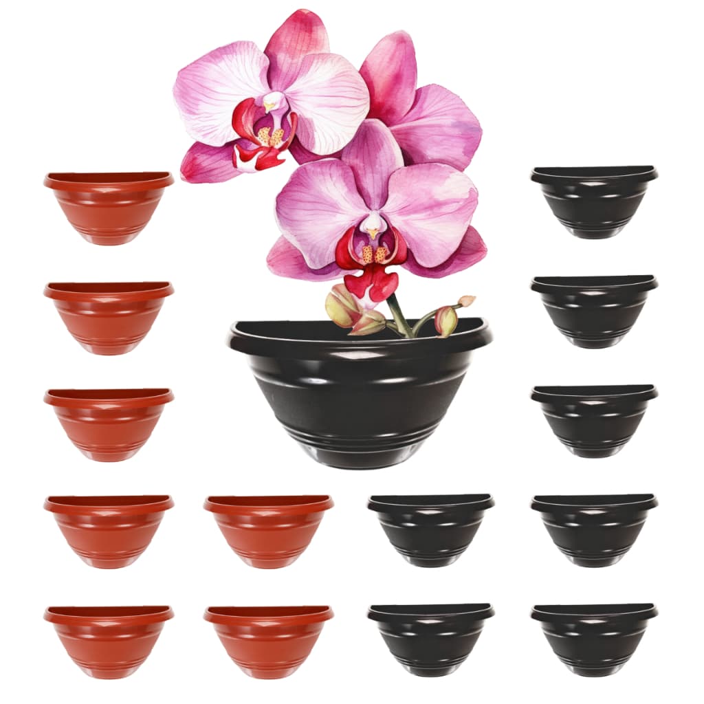 Kit 10 Vasos de Parede Meia Lua Preto Marrom Plástico 1650 ml Jardim Horta Decoração Vertical