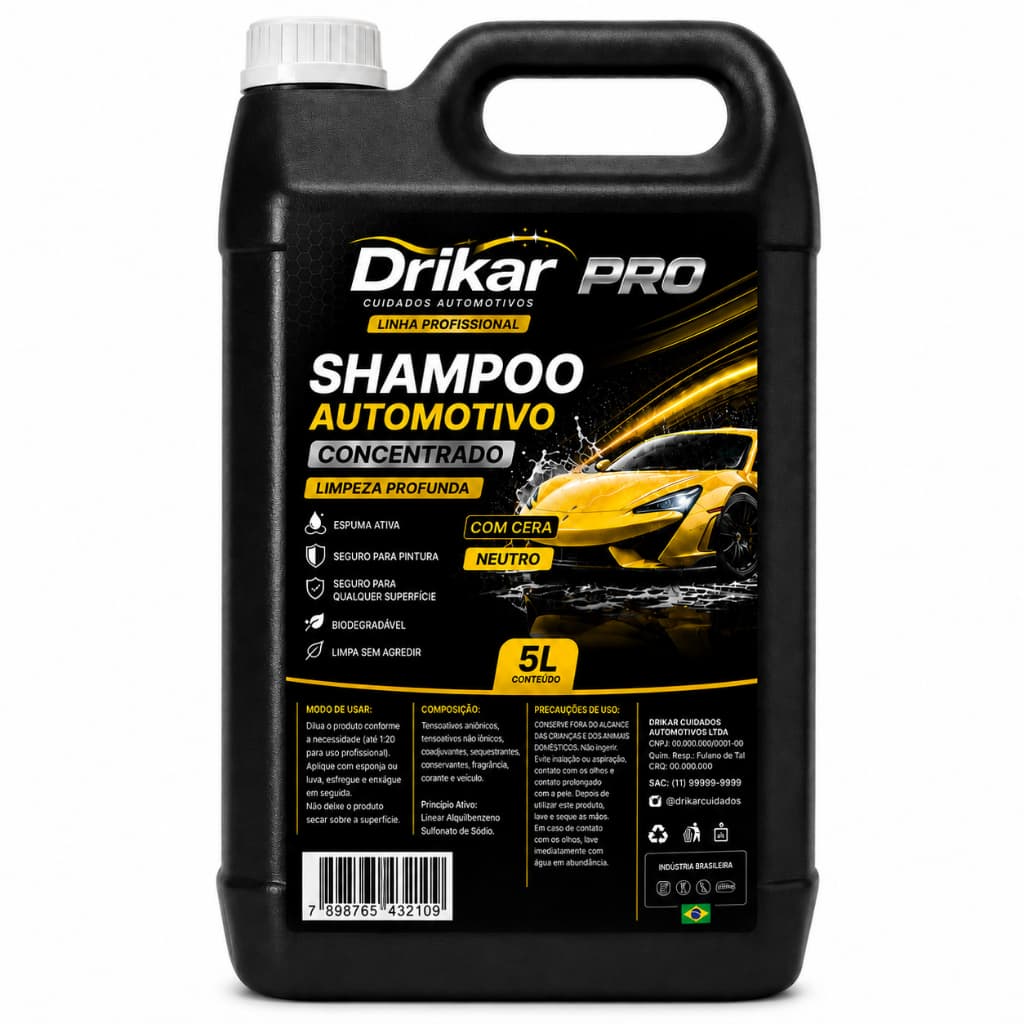 Shampoo Automotivo Drikar PRO 5L Concentrado Com Cera Neutro Limpeza Profunda