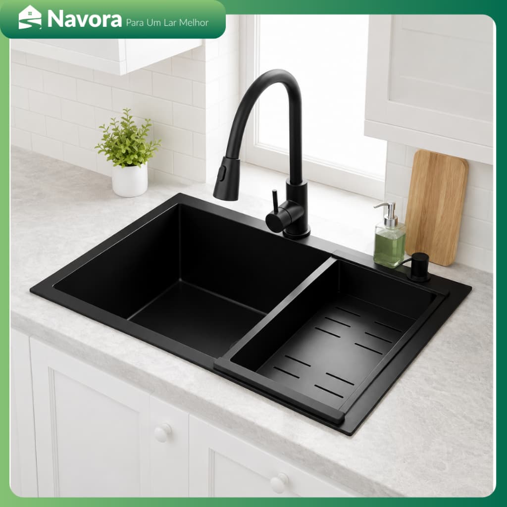 Cuba de Cozinha Gourmet Aço Inox 304 com Cesto Escorredor Válvula e Sifão Completo