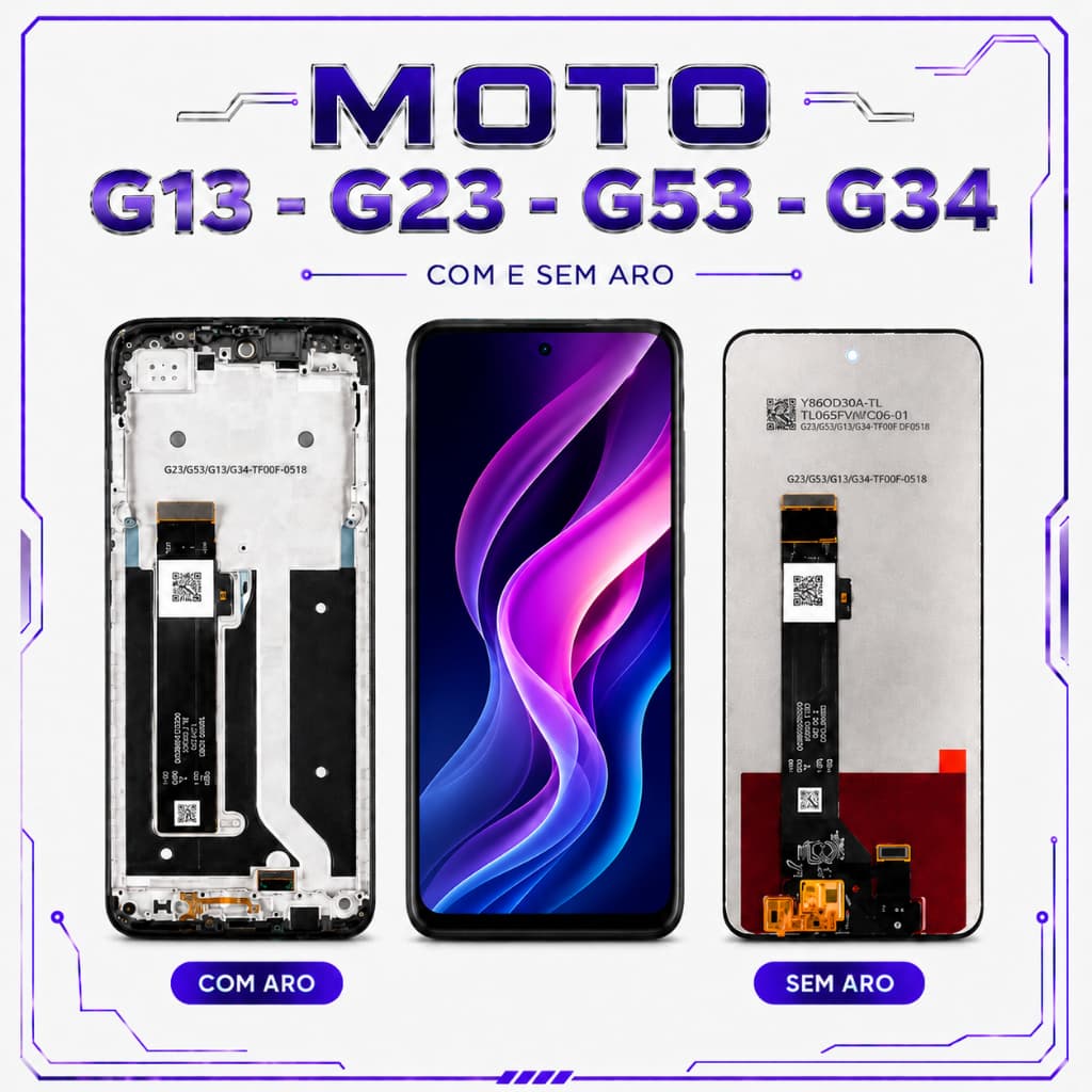 Tela LCD Touch para Moto G13 G23 G53 G34 – Alta Definição, Cores Vivas e Toque Preciso – Com e Sem Aro
